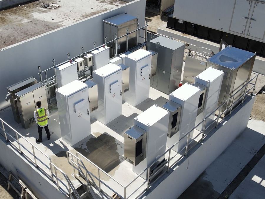 Aerial view of the electrical platform at the West Avenue Phase II pump station, Miami Beach